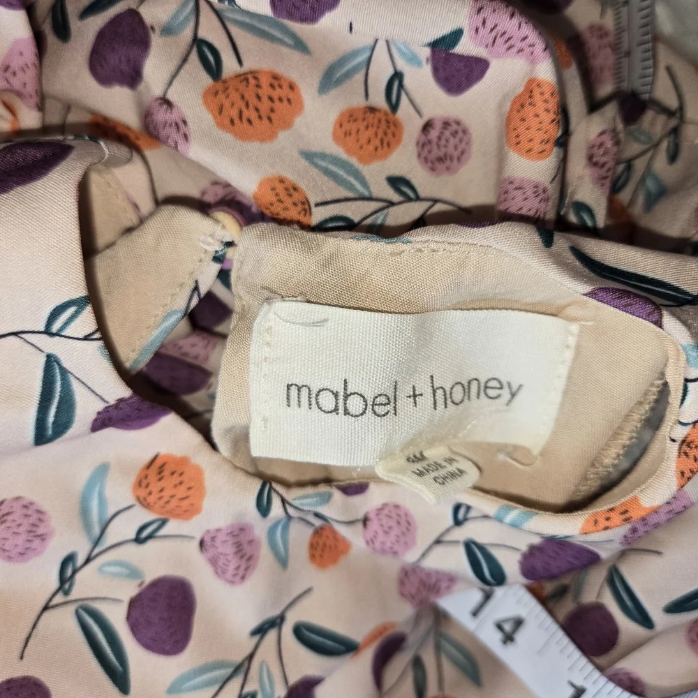 Mabel +Honey Infant Girl Charming Floral Romper Orange and Purple 9 Months